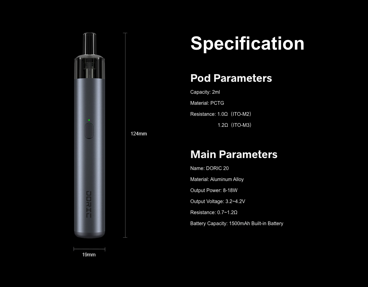 VooPoo Doric 20 Pod Vape Kit Specifications